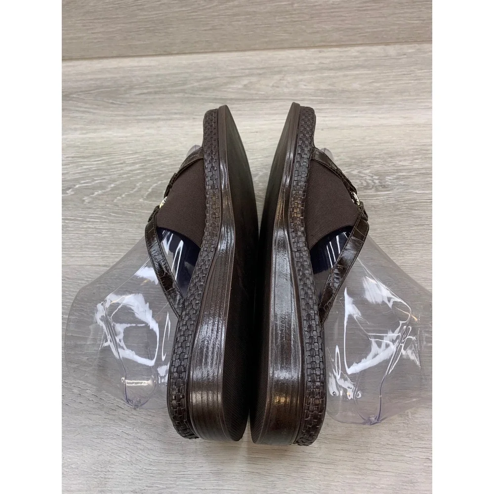 Brighton Natalie Women's Brown Croc Embossed Platform Sandals Ring 8 Shoes